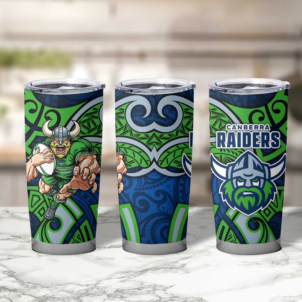 Canberra Raiders Rugby Tumbler Cup Polynesian Tribal Viking Warrior Green Blue Pattern