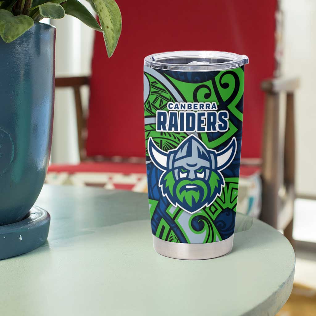 Canberra Raiders Rugby Tumbler Cup Polynesian Tribal Viking Warrior Green Blue Pattern