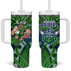 Canberra Raiders Rugby Tumbler With Handle Polynesian Tribal Viking Warrior Green Blue Pattern