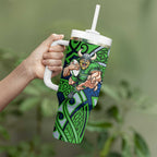 Canberra Raiders Rugby Tumbler With Handle Polynesian Tribal Viking Warrior Green Blue Pattern