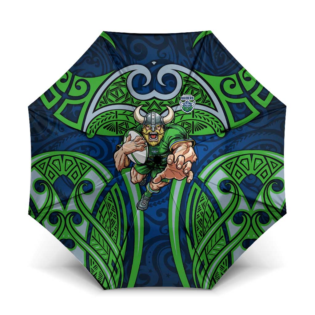 Canberra Raiders Rugby Umbrella Polynesian Tribal Viking Warrior Green Blue Pattern