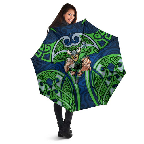 Canberra Raiders Rugby Umbrella Polynesian Tribal Viking Warrior Green Blue Pattern