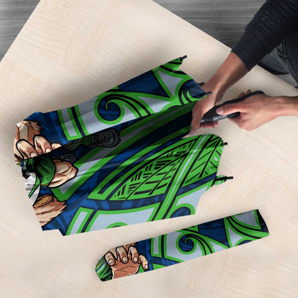 Canberra Raiders Rugby Umbrella Polynesian Tribal Viking Warrior Green Blue Pattern