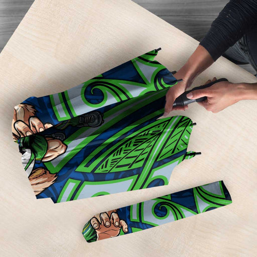 Canberra Raiders Rugby Umbrella Polynesian Tribal Viking Warrior Green Blue Pattern