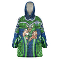 Canberra Raiders Rugby Wearable Blanket Hoodie Polynesian Tribal Viking Warrior Green Blue Pattern