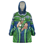 Canberra Raiders Rugby Wearable Blanket Hoodie Polynesian Tribal Viking Warrior Green Blue Pattern