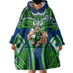 Canberra Raiders Rugby Wearable Blanket Hoodie Polynesian Tribal Viking Warrior Green Blue Pattern