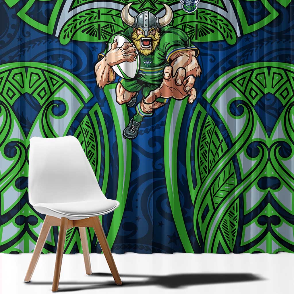 Canberra Raiders Rugby Window Curtain Polynesian Tribal Viking Warrior Green Blue Pattern
