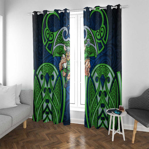 Canberra Raiders Rugby Window Curtain Polynesian Tribal Viking Warrior Green Blue Pattern