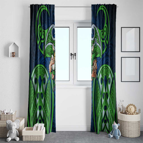 Canberra Raiders Rugby Window Curtain Polynesian Tribal Viking Warrior Green Blue Pattern