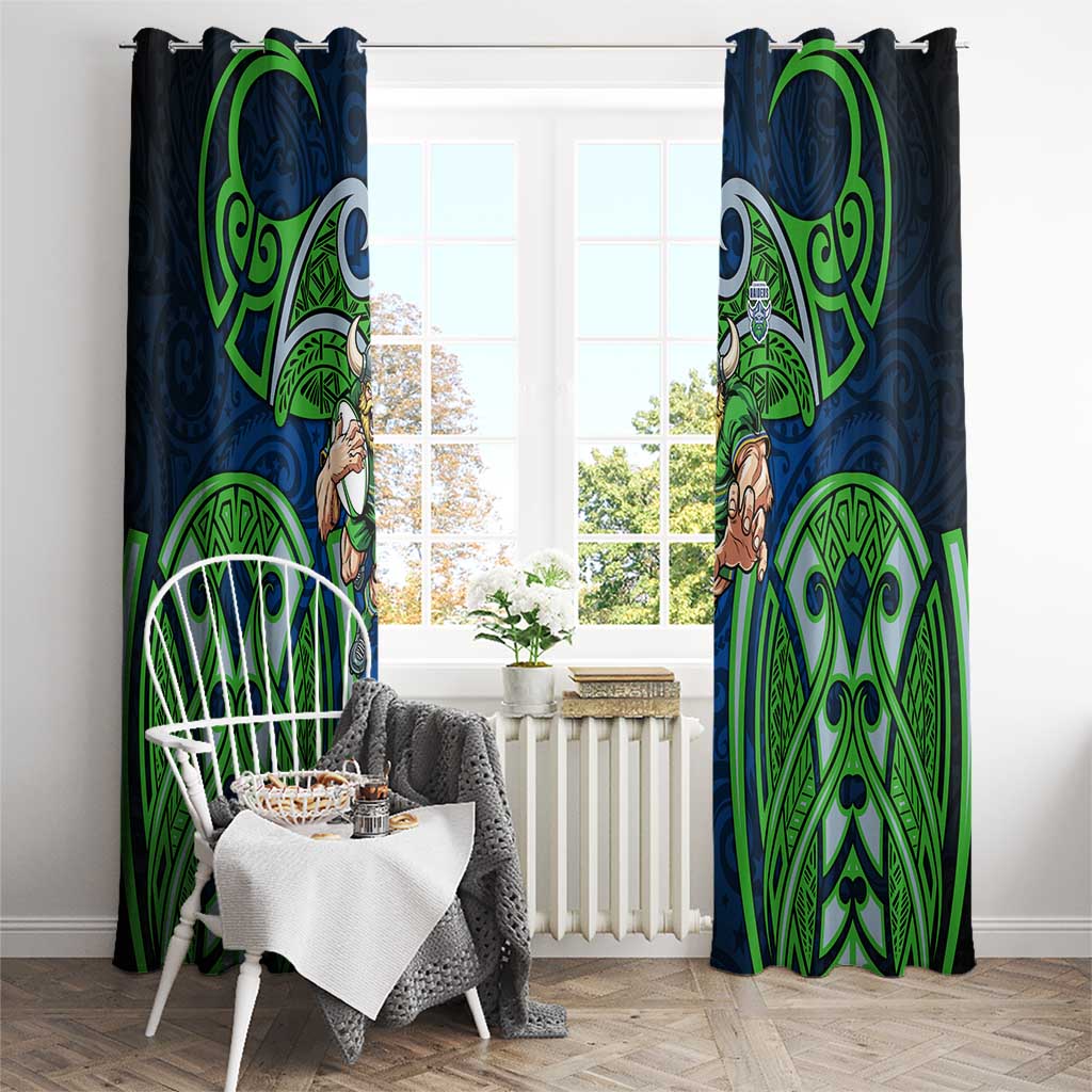 Canberra Raiders Rugby Window Curtain Polynesian Tribal Viking Warrior Green Blue Pattern