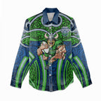 Canberra Raiders Rugby Women Casual Shirt Polynesian Tribal Viking Warrior Green Blue Pattern