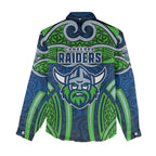 Canberra Raiders Rugby Women Casual Shirt Polynesian Tribal Viking Warrior Green Blue Pattern