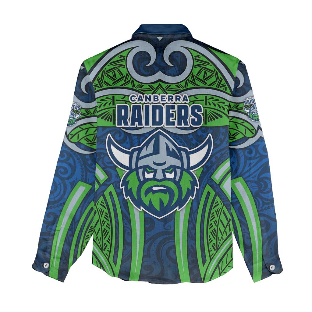 Canberra Raiders Rugby Women Casual Shirt Polynesian Tribal Viking Warrior Green Blue Pattern