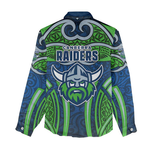 Canberra Raiders Rugby Women Casual Shirt Polynesian Tribal Viking Warrior Green Blue Pattern