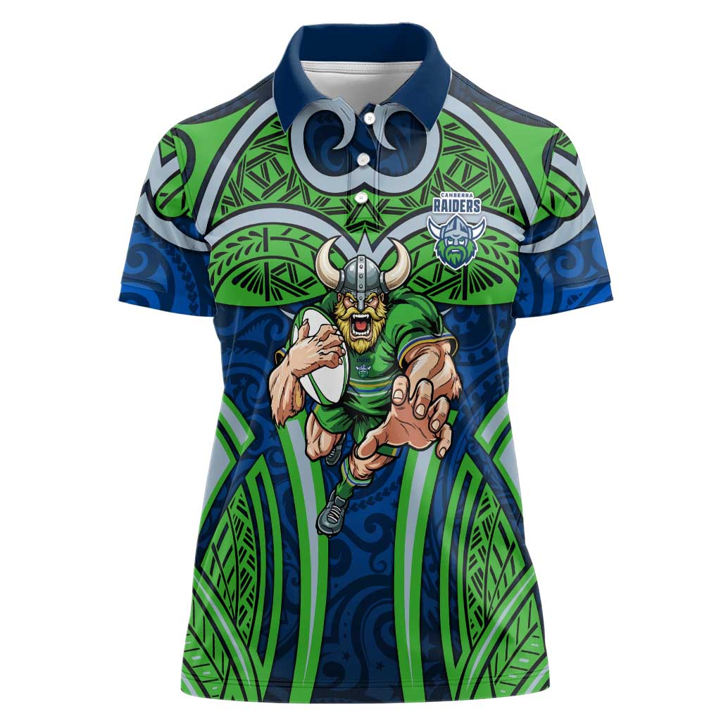 Canberra Raiders Rugby Women Polo Shirt Polynesian Tribal Viking Warrior Green Blue Pattern