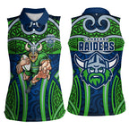 Canberra Raiders Rugby Women Sleeveless Polo Shirt Polynesian Tribal Viking Warrior Green Blue Pattern