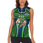 Canberra Raiders Rugby Women Sleeveless Polo Shirt Polynesian Tribal Viking Warrior Green Blue Pattern