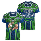 Canberra Raiders Rugby Women V-Neck T-Shirt Polynesian Tribal Viking Warrior Green Blue Pattern