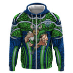 Canberra Raiders Rugby Zip Hoodie Polynesian Tribal Viking Warrior Green Blue Pattern