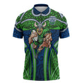 Canberra Raiders Rugby Zipper Polo Shirt Polynesian Tribal Viking Warrior Green Blue Pattern