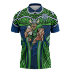 Canberra Raiders Rugby Zipper Polo Shirt Polynesian Tribal Viking Warrior Green Blue Pattern