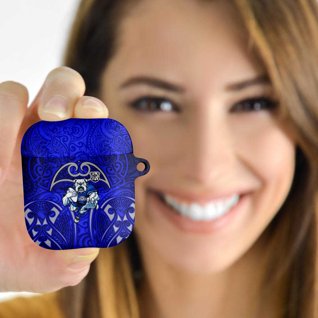Canterbury Bankstown Bulldogs Rugby AirPods Case Polynesian Tribal Bulldog Warrior Blue Pattern