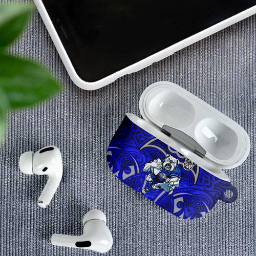 Canterbury Bankstown Bulldogs Rugby AirPods Case Polynesian Tribal Bulldog Warrior Blue Pattern