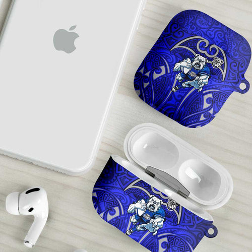 Canterbury Bankstown Bulldogs Rugby AirPods Case Polynesian Tribal Bulldog Warrior Blue Pattern