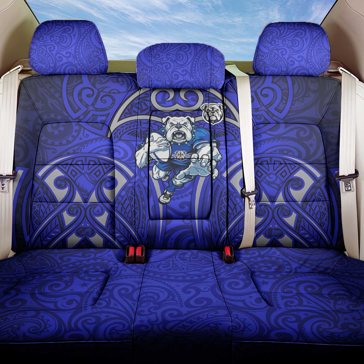 Canterbury Bankstown Bulldogs Rugby Back Car Seat Cover Polynesian Tribal Bulldog Warrior Blue Pattern