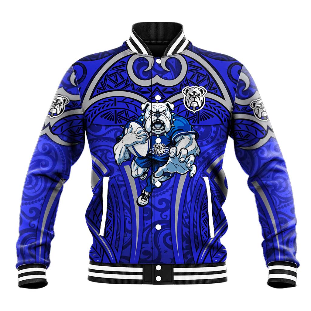 Canterbury Bankstown Bulldogs Rugby Baseball Jacket Polynesian Tribal Bulldog Warrior Blue Pattern