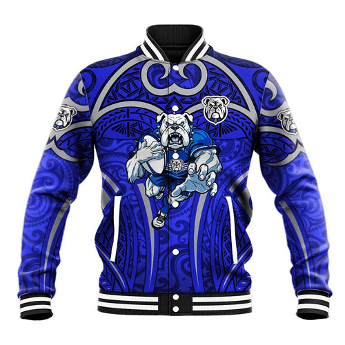 Canterbury Bankstown Bulldogs Rugby Baseball Jacket Polynesian Tribal Bulldog Warrior Blue Pattern