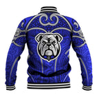 Canterbury Bankstown Bulldogs Rugby Baseball Jacket Polynesian Tribal Bulldog Warrior Blue Pattern