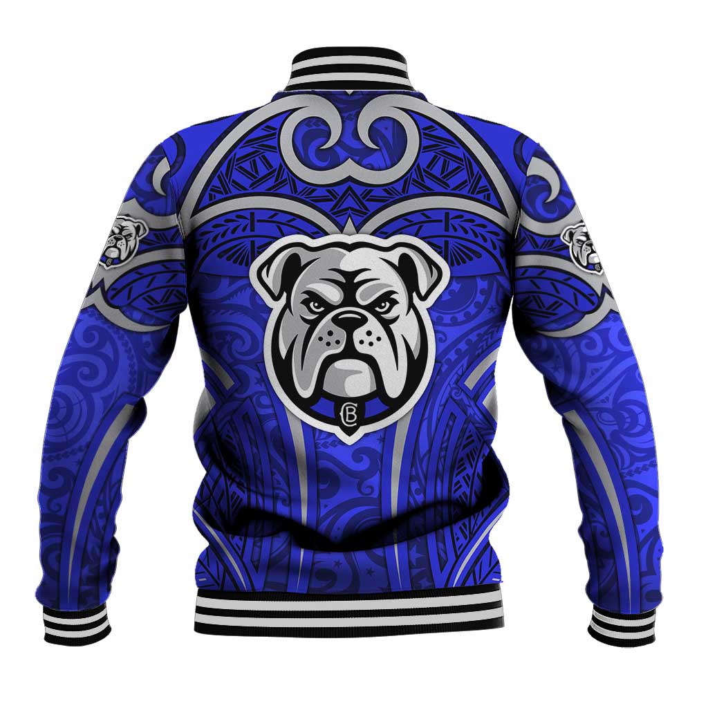 Canterbury Bankstown Bulldogs Rugby Baseball Jacket Polynesian Tribal Bulldog Warrior Blue Pattern