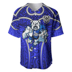 Canterbury Bankstown Bulldogs Rugby Baseball Jersey Polynesian Tribal Bulldog Warrior Blue Pattern