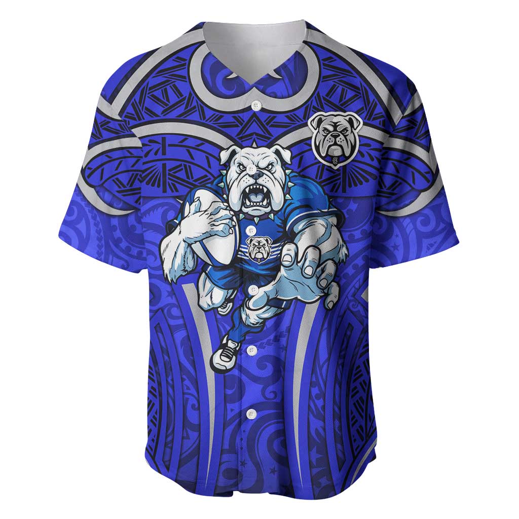 Canterbury Bankstown Bulldogs Rugby Baseball Jersey Polynesian Tribal Bulldog Warrior Blue Pattern