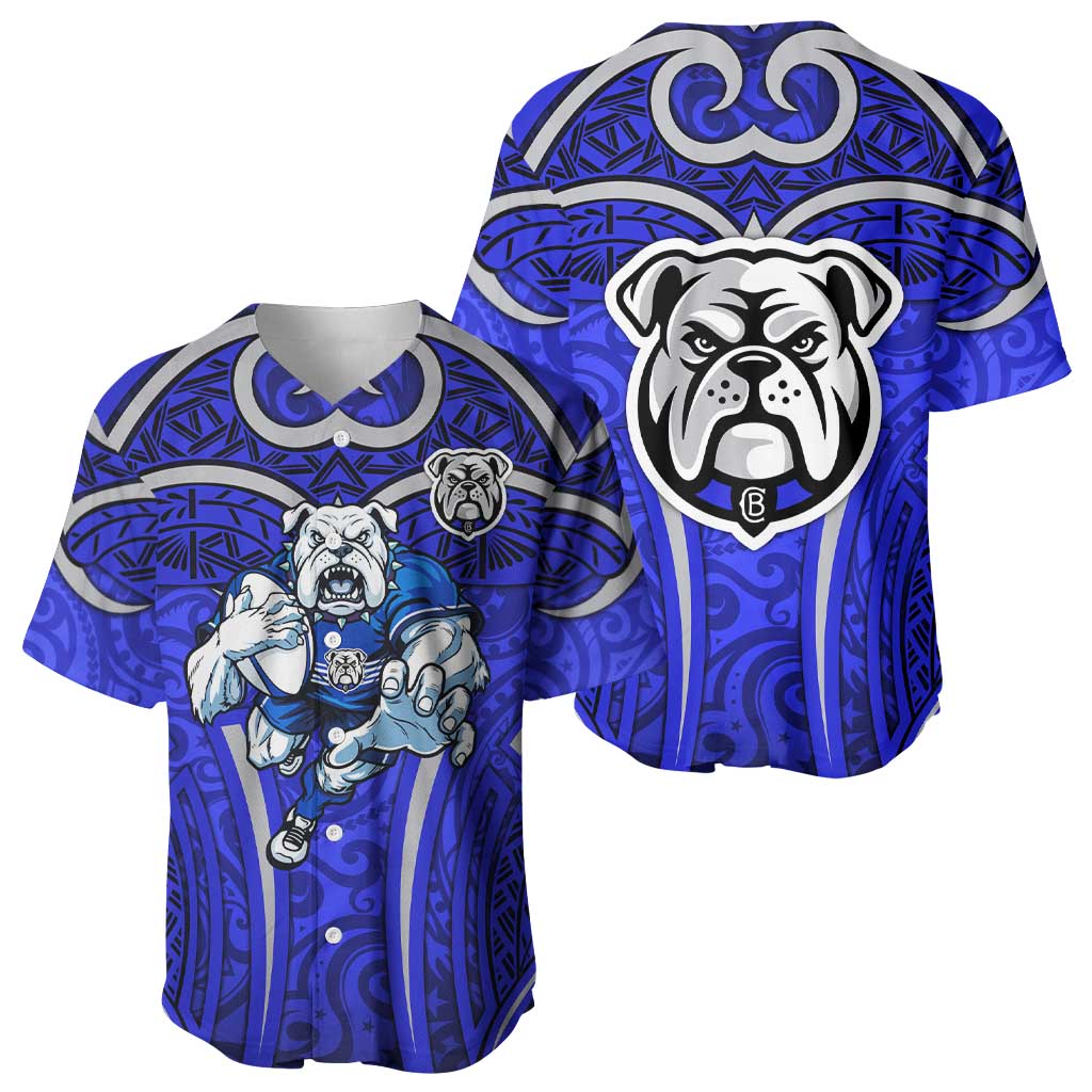Canterbury Bankstown Bulldogs Rugby Baseball Jersey Polynesian Tribal Bulldog Warrior Blue Pattern