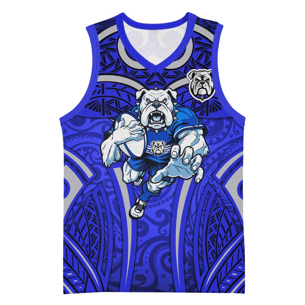 Canterbury Bankstown Bulldogs Rugby Basketball Jersey Polynesian Tribal Bulldog Warrior Blue Pattern