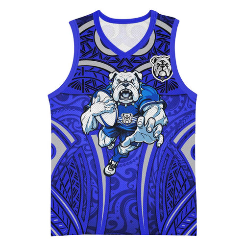 Canterbury Bankstown Bulldogs Rugby Basketball Jersey Polynesian Tribal Bulldog Warrior Blue Pattern