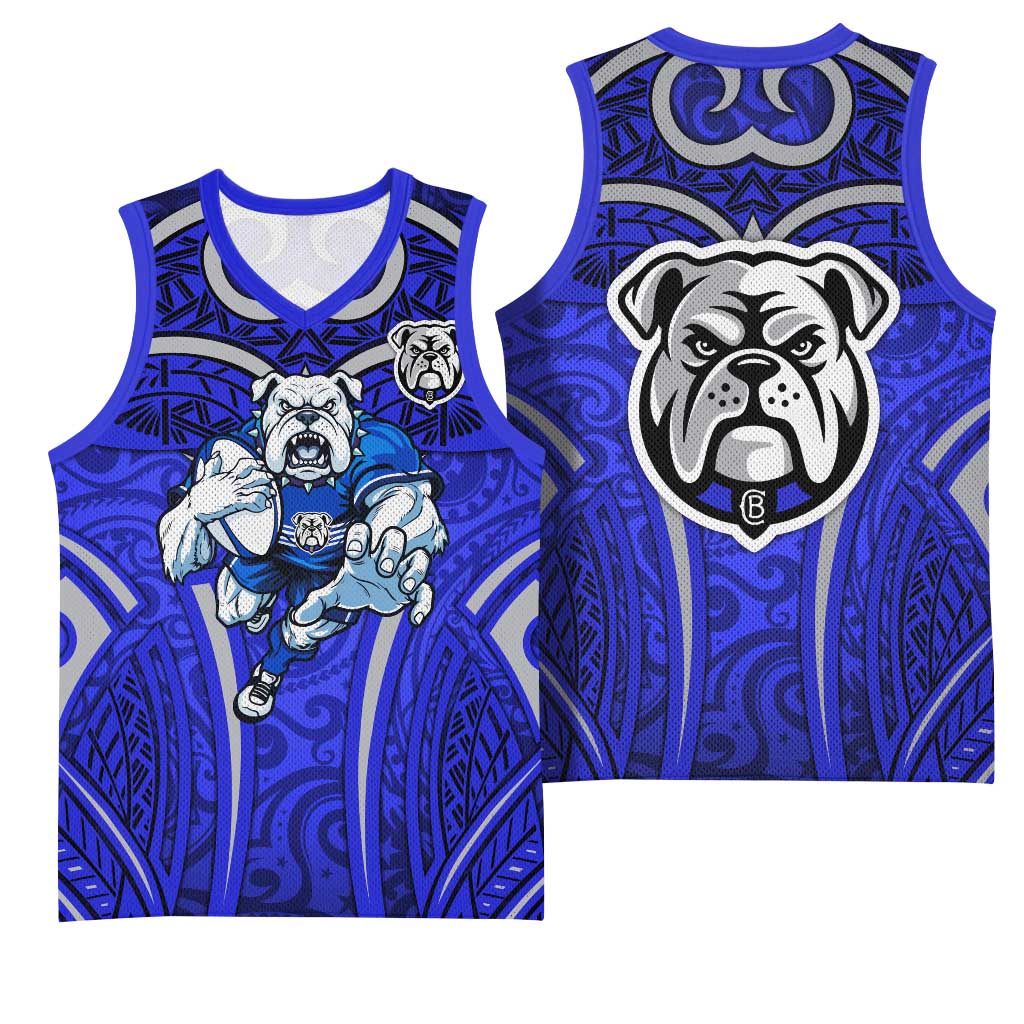 Canterbury Bankstown Bulldogs Rugby Basketball Jersey Polynesian Tribal Bulldog Warrior Blue Pattern