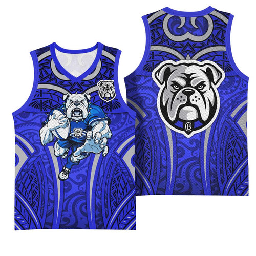 Canterbury Bankstown Bulldogs Rugby Basketball Jersey Polynesian Tribal Bulldog Warrior Blue Pattern