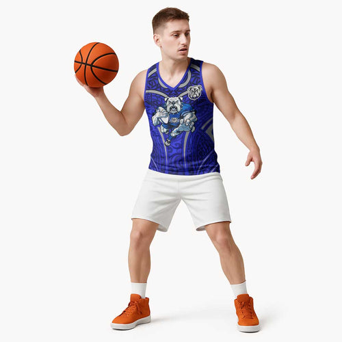 Canterbury Bankstown Bulldogs Rugby Basketball Jersey Polynesian Tribal Bulldog Warrior Blue Pattern