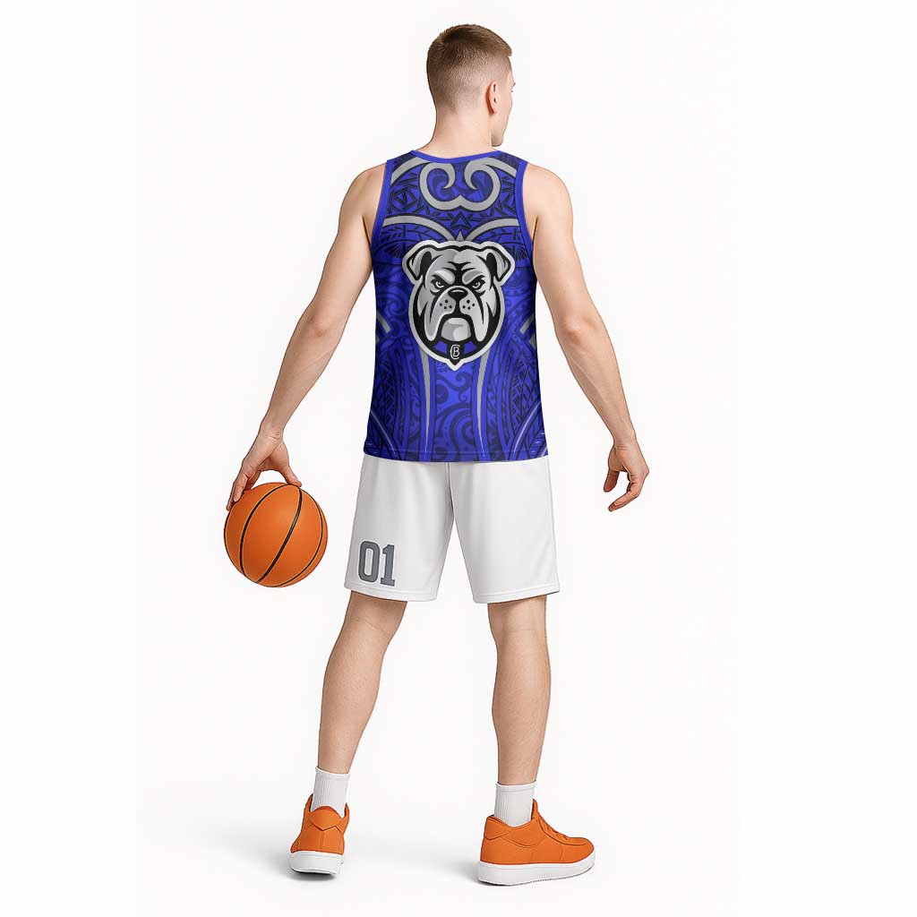Canterbury Bankstown Bulldogs Rugby Basketball Jersey Polynesian Tribal Bulldog Warrior Blue Pattern