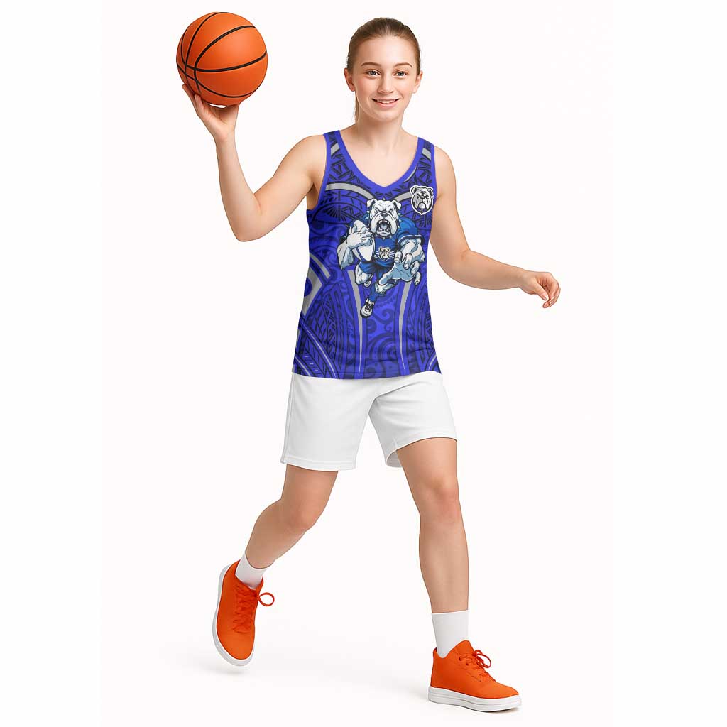 Canterbury Bankstown Bulldogs Rugby Basketball Jersey Polynesian Tribal Bulldog Warrior Blue Pattern