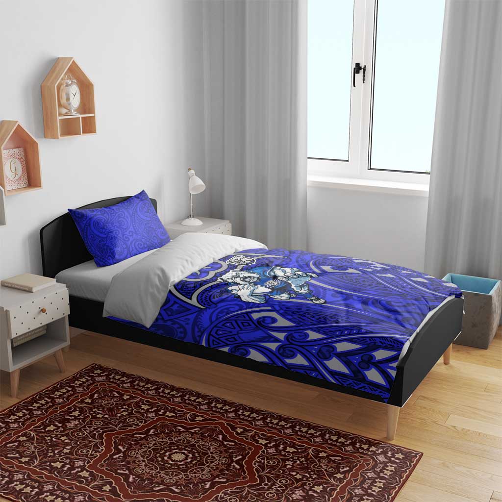 Canterbury Bankstown Bulldogs Rugby Bedding Set Polynesian Tribal Bulldog Warrior Blue Pattern
