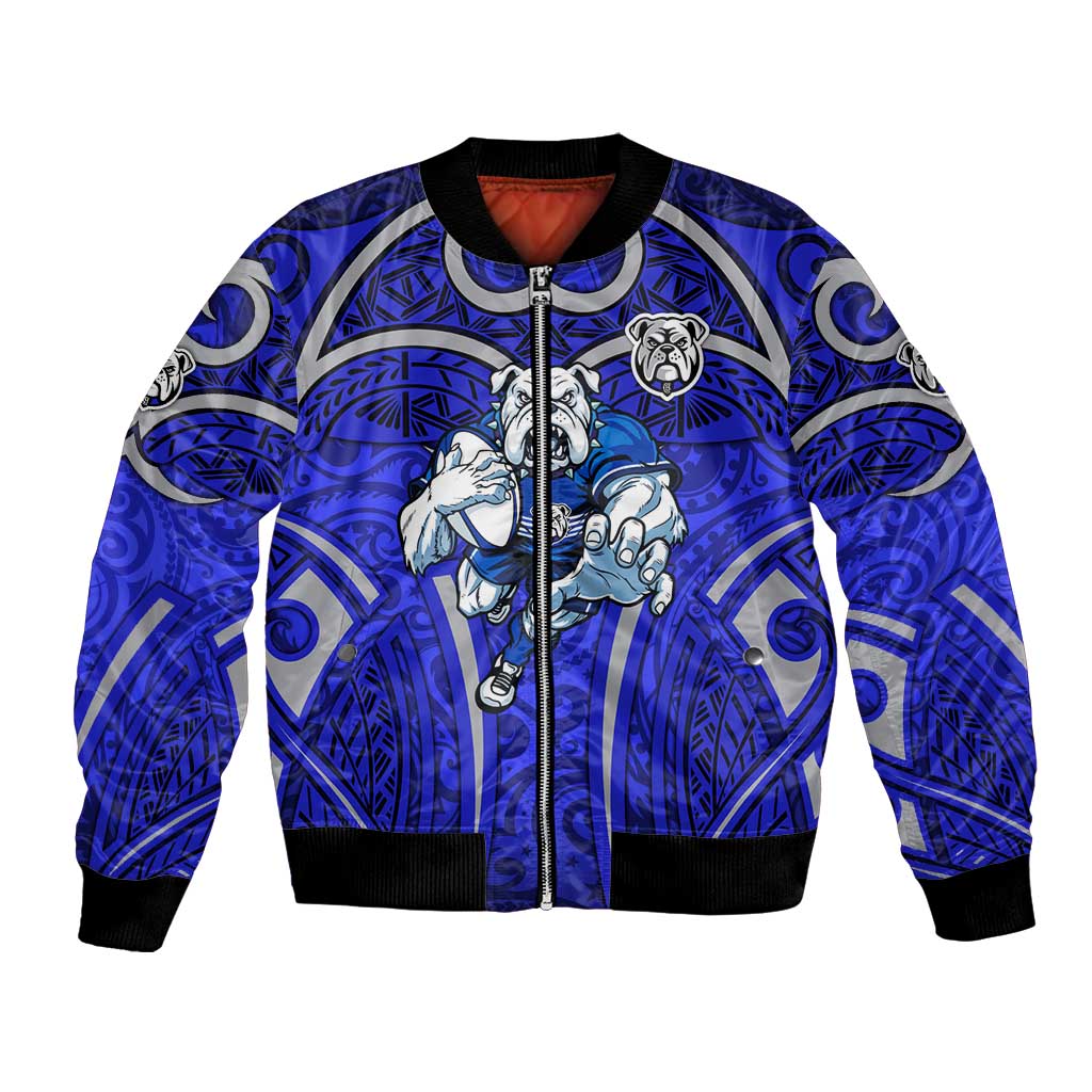 Canterbury Bankstown Bulldogs Rugby Bomber Jacket Polynesian Tribal Bulldog Warrior Blue Pattern