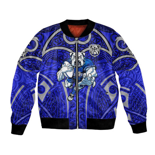 Canterbury Bankstown Bulldogs Rugby Bomber Jacket Polynesian Tribal Bulldog Warrior Blue Pattern
