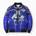 Canterbury Bankstown Bulldogs Rugby Bomber Puffer Jacket Polynesian Tribal Bulldog Warrior Blue Pattern