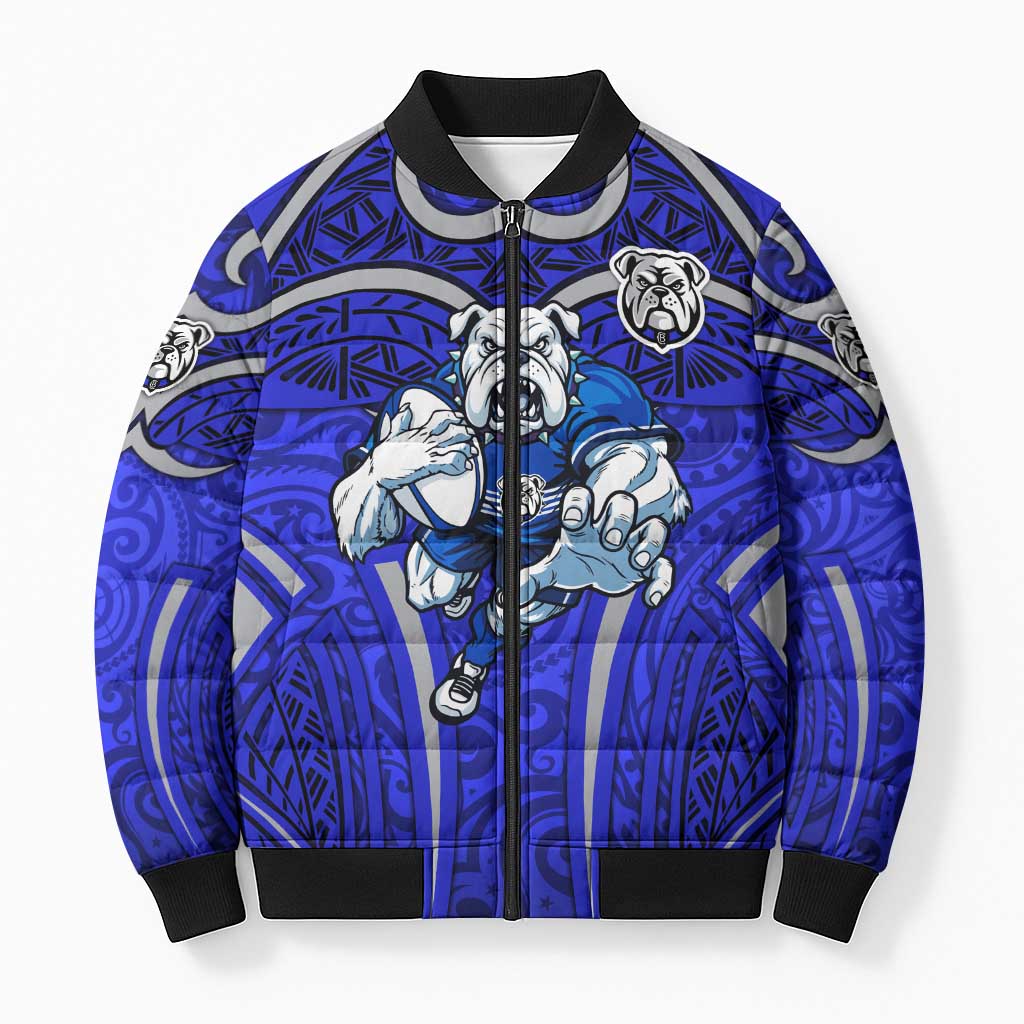 Canterbury Bankstown Bulldogs Rugby Bomber Puffer Jacket Polynesian Tribal Bulldog Warrior Blue Pattern