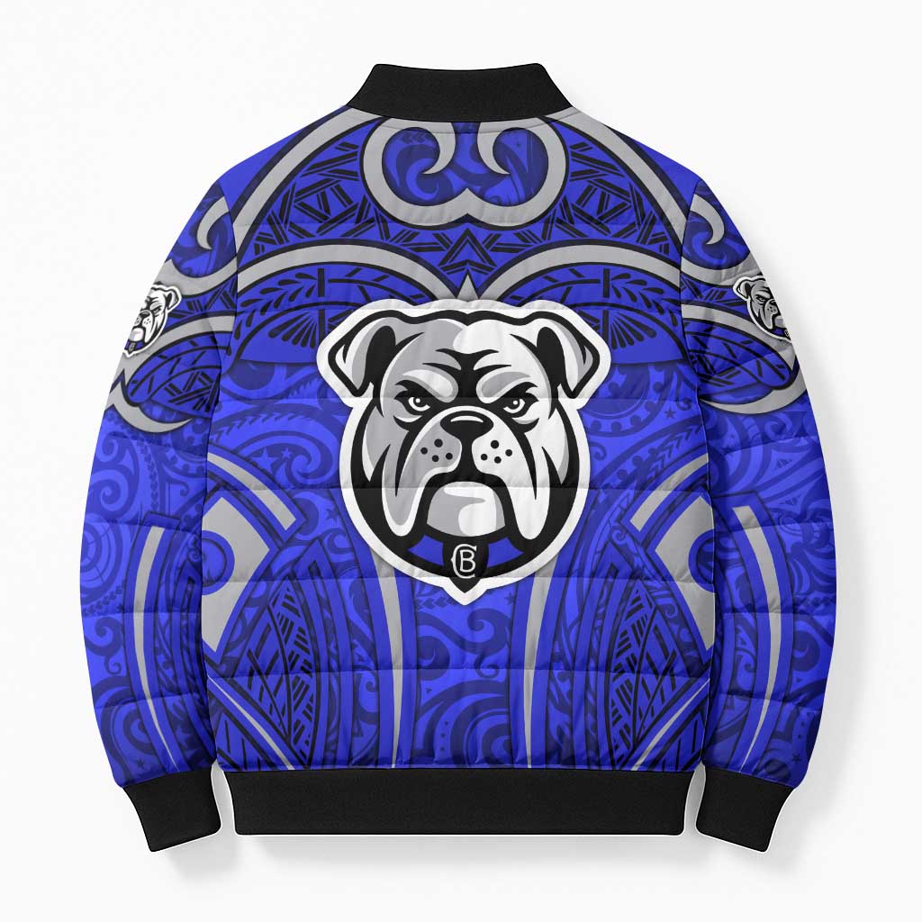 Canterbury Bankstown Bulldogs Rugby Bomber Puffer Jacket Polynesian Tribal Bulldog Warrior Blue Pattern